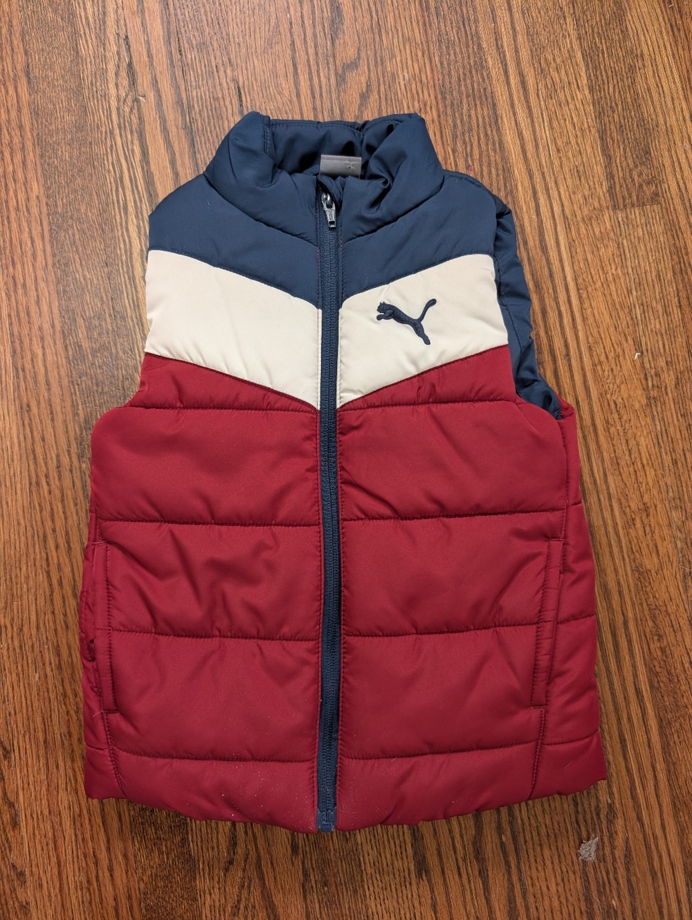 Puma Kids Colorblock Puffer Vest in Burgundy, Navy & Cream